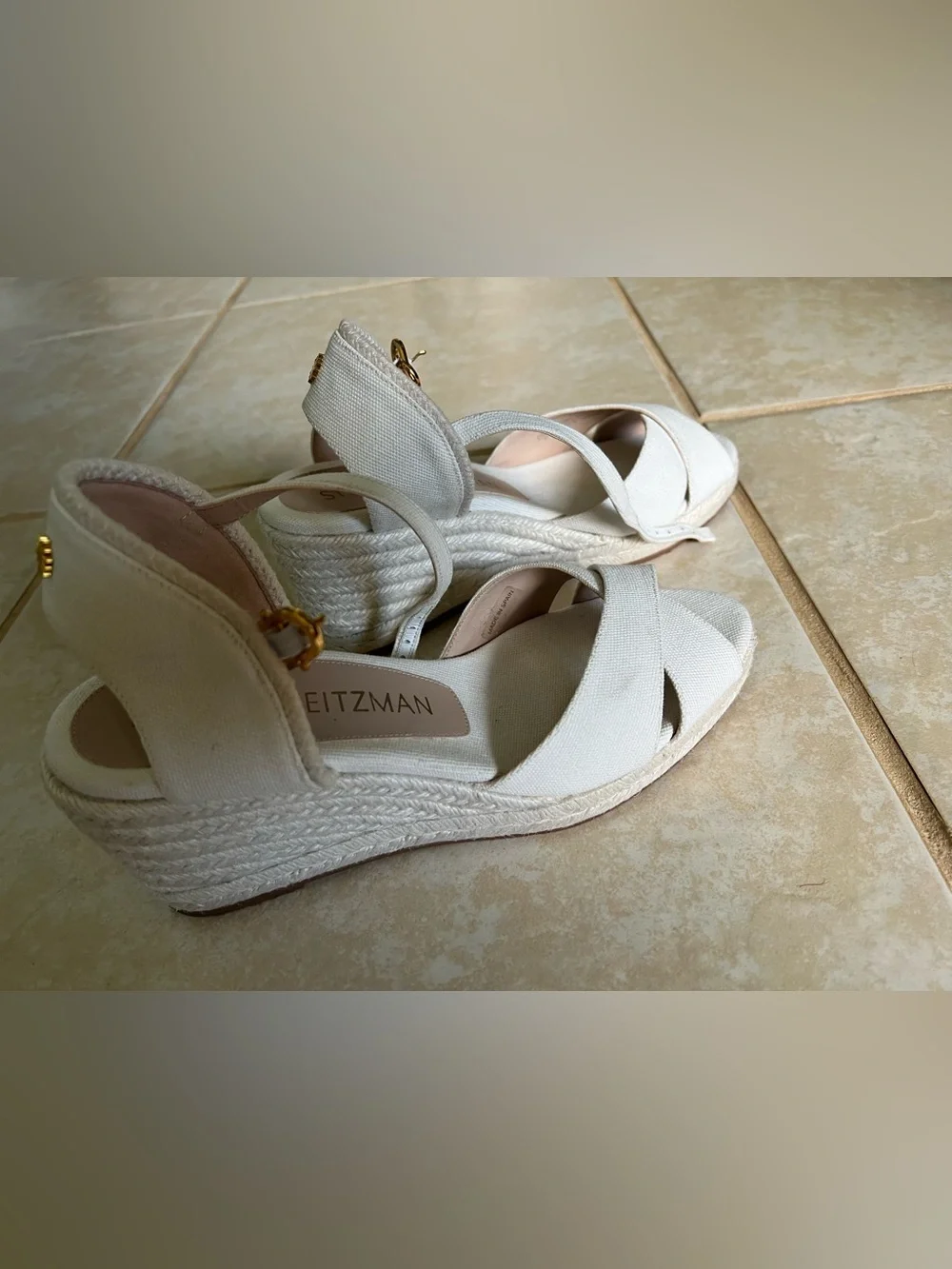 Stuart Weitzman Mirela canvas espadrille wedge sandals